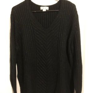 Black Sparkly Ava & Viv V-neck Sweater. Size X